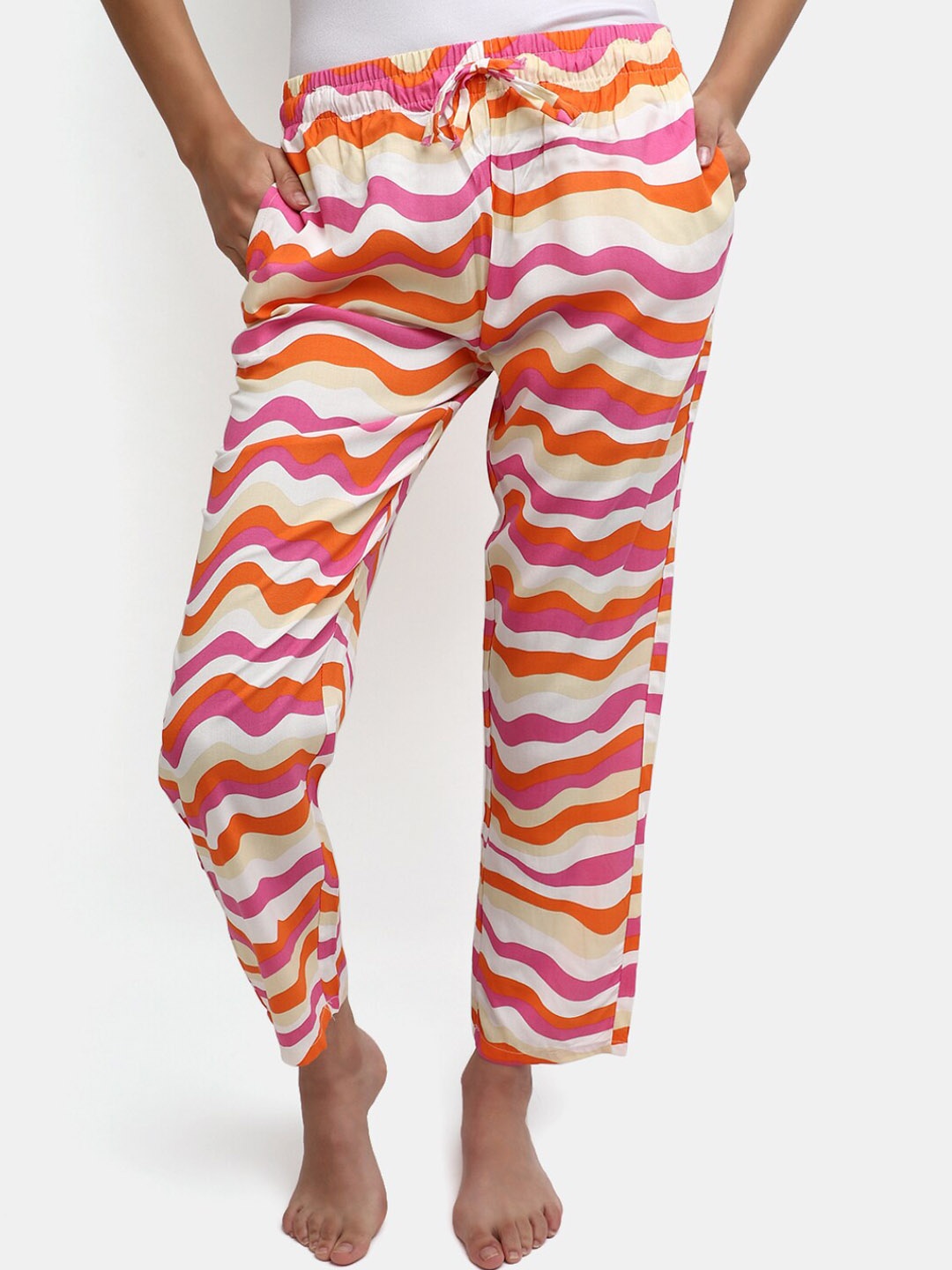 

V-Mart Women Abstract Printed Mid-Rise Cotton Lounge Pants, White