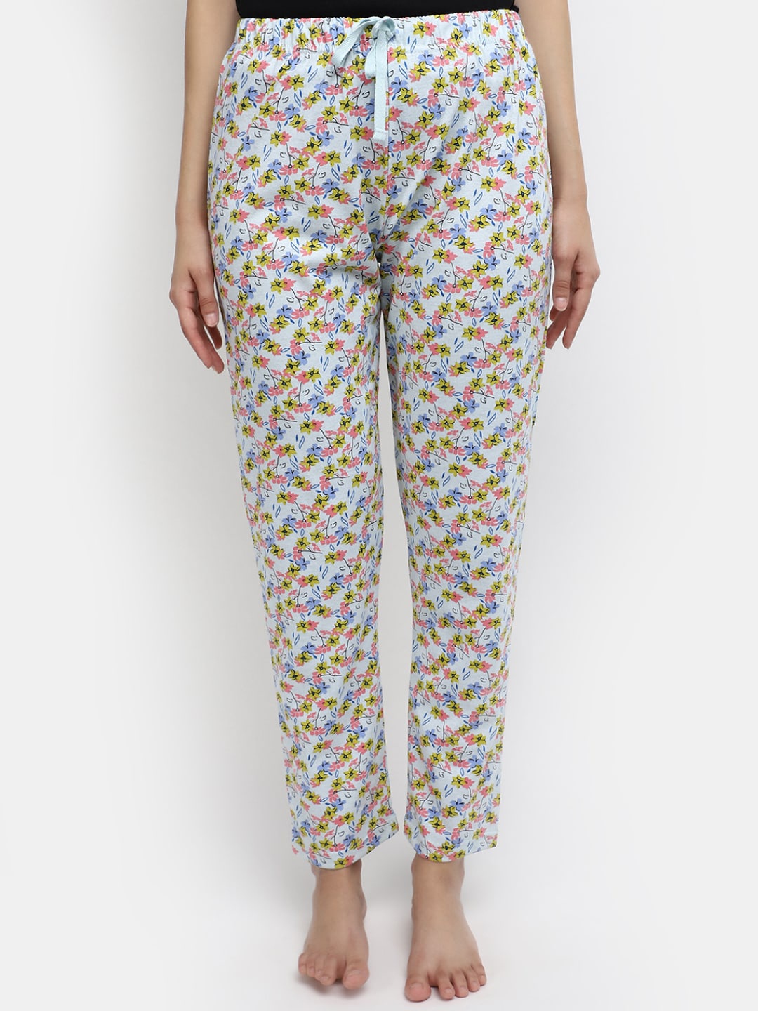 

V-Mart Women Floral Printed Mid-Rise Pure Cotton Lounge Pants, Blue
