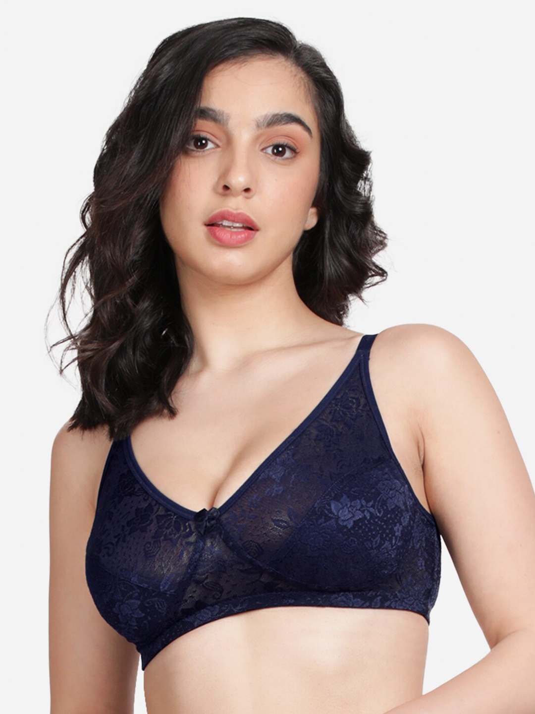 

Susie Floral Lace Non-Wired Non-Padded Medium Coverage All Day Comfort Bra, Navy blue