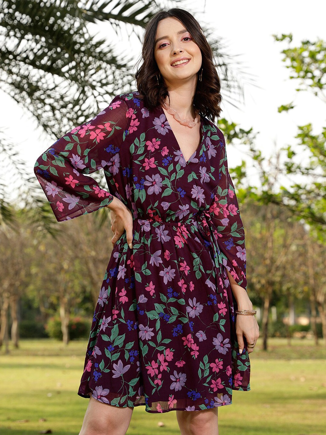 

STREET 9 Floral Printed Wrap Dress, Purple