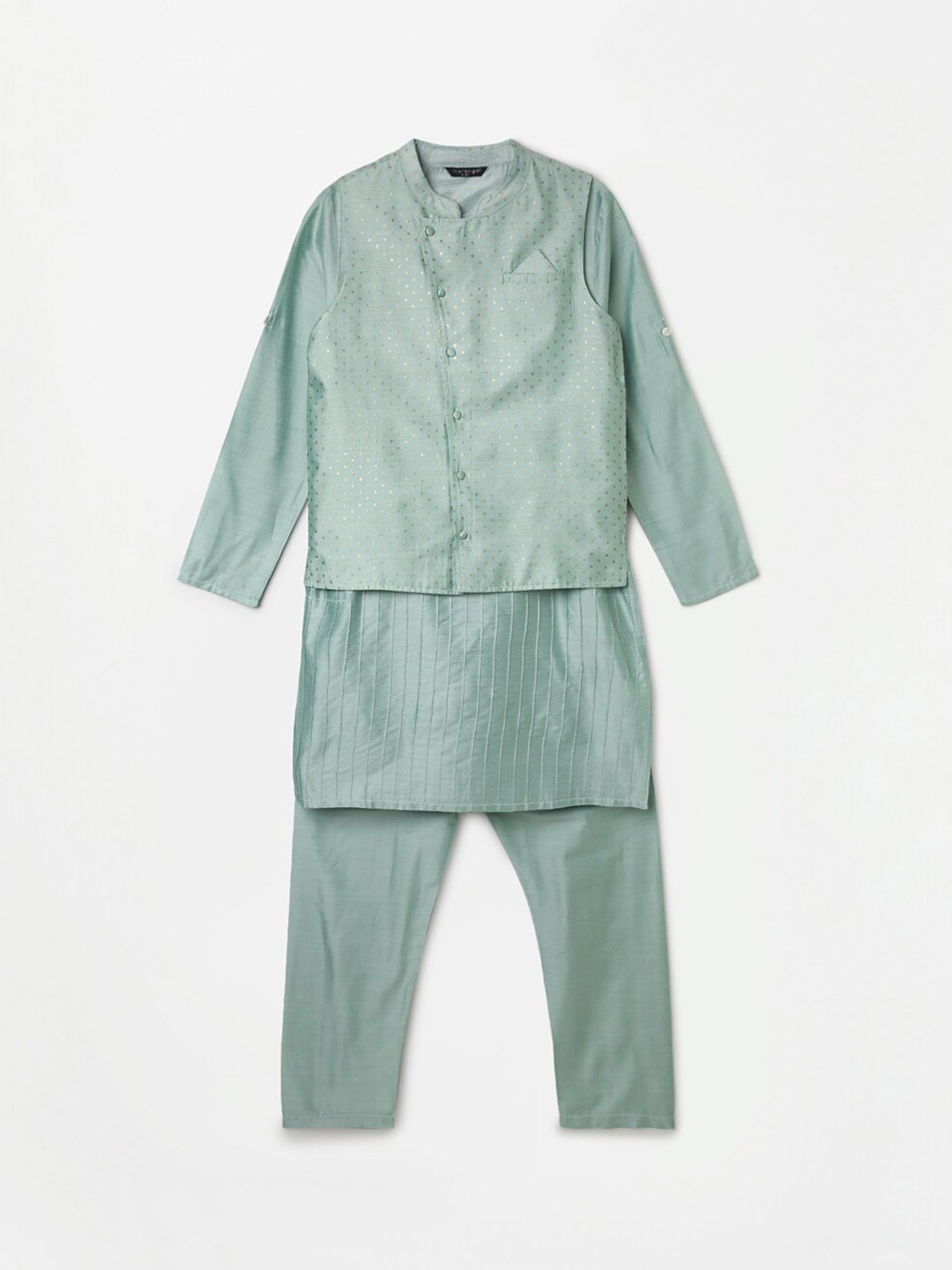 

Melange by Lifestyle Boys Self Design Sherwani Set Wwith Nehru Jacket, Green