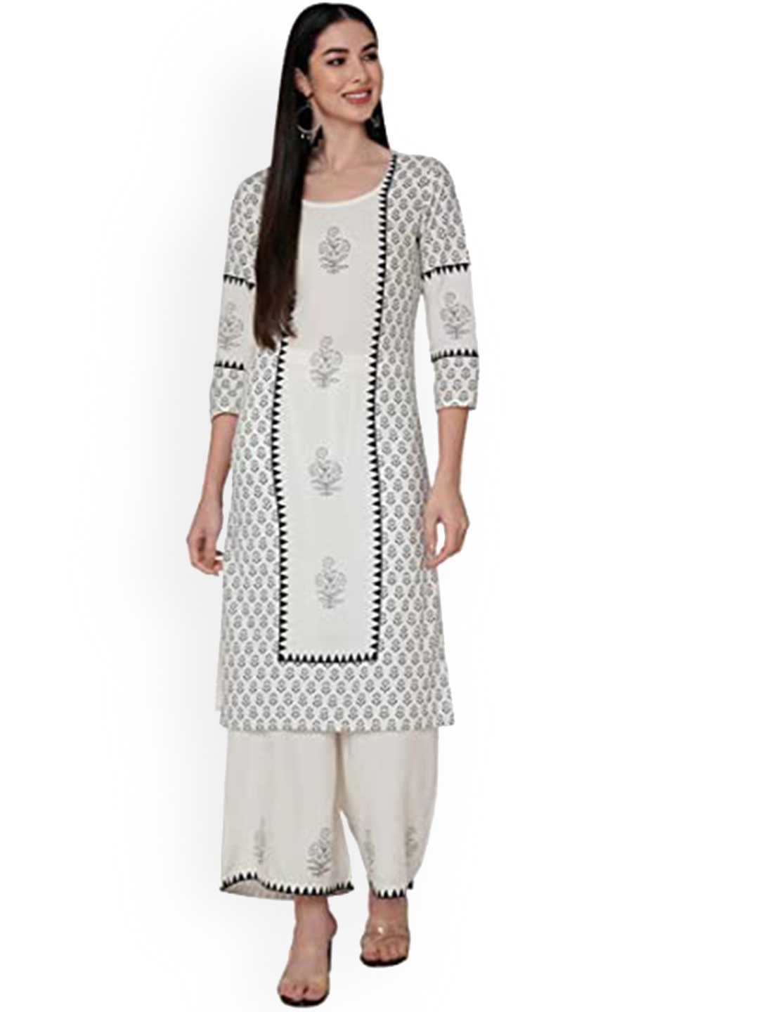 

KALINI Ethnic Motifs Printed Regular Kurta with Palazzos, White