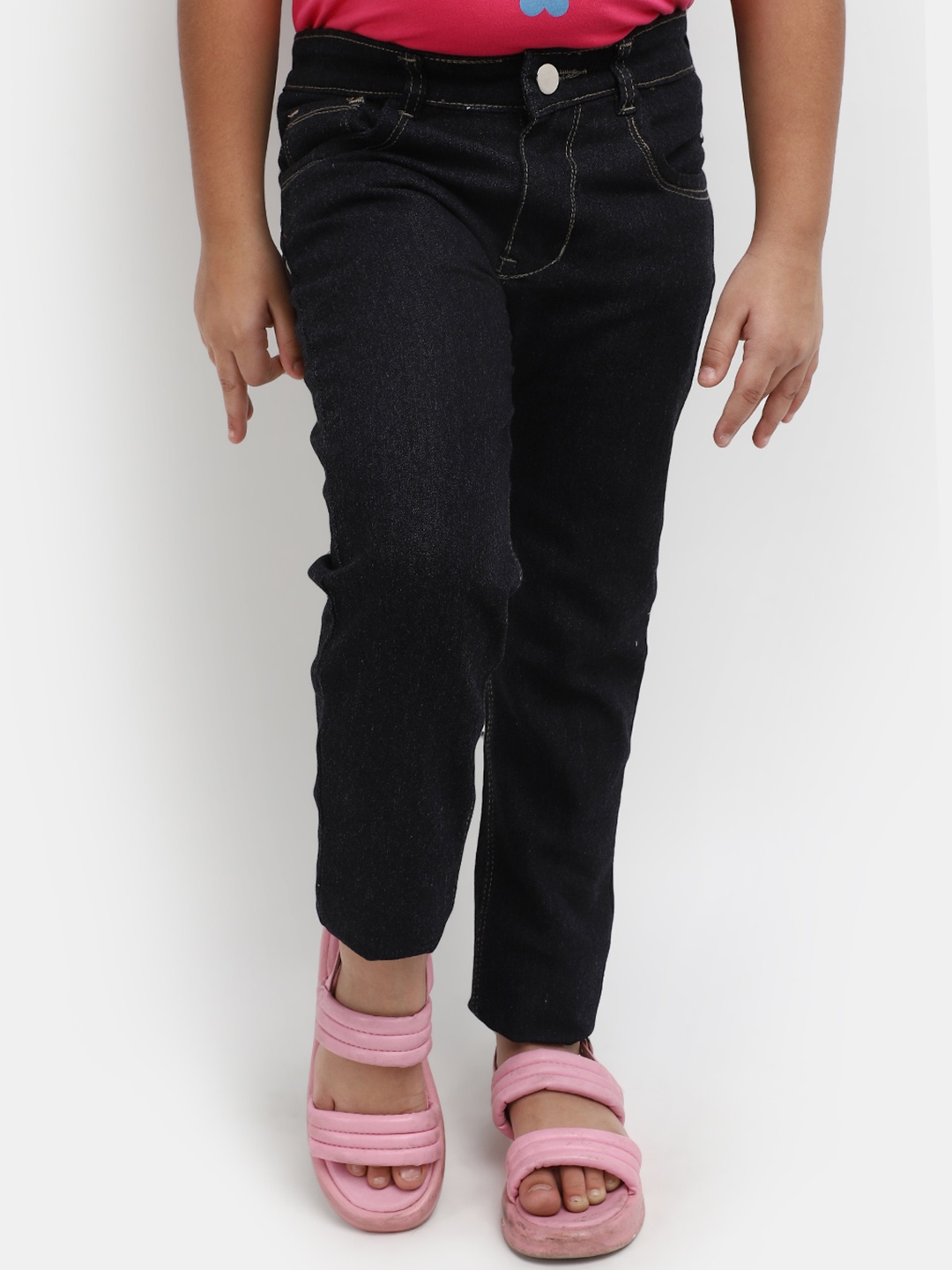 

V-Mart Girls Mid Rise Clean Look Cotton Jeans, Black