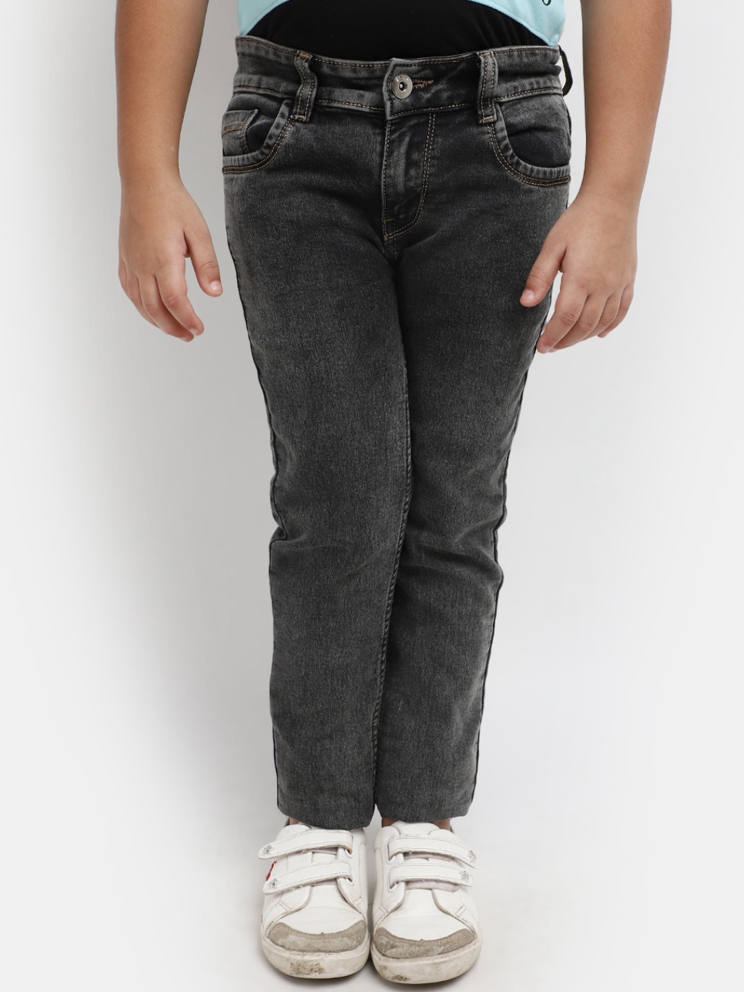 

V-Mart Girls Mid-Rise Light Fade Cotton Jeans, Black