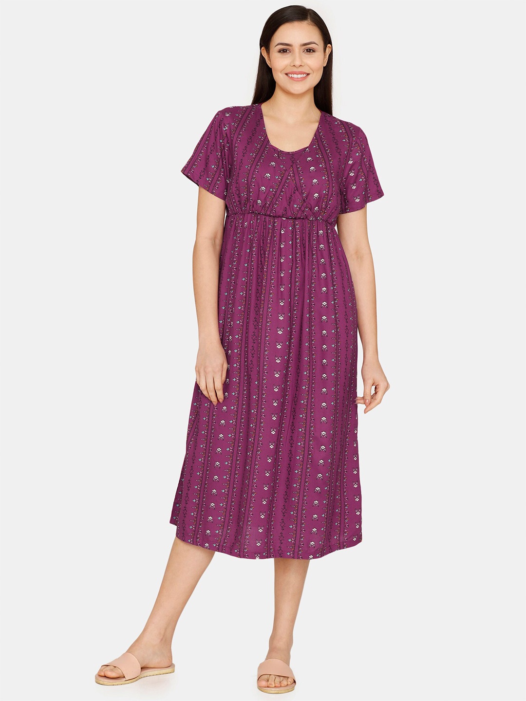 

Zivame Ethnic Motifs Printed Nightdress, Purple