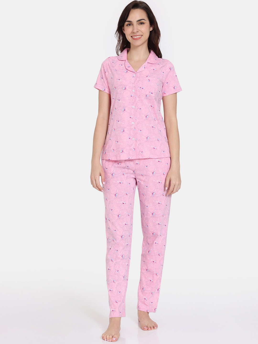 

Zivame Abstract Printed Pure Cotton Night Suit, Pink