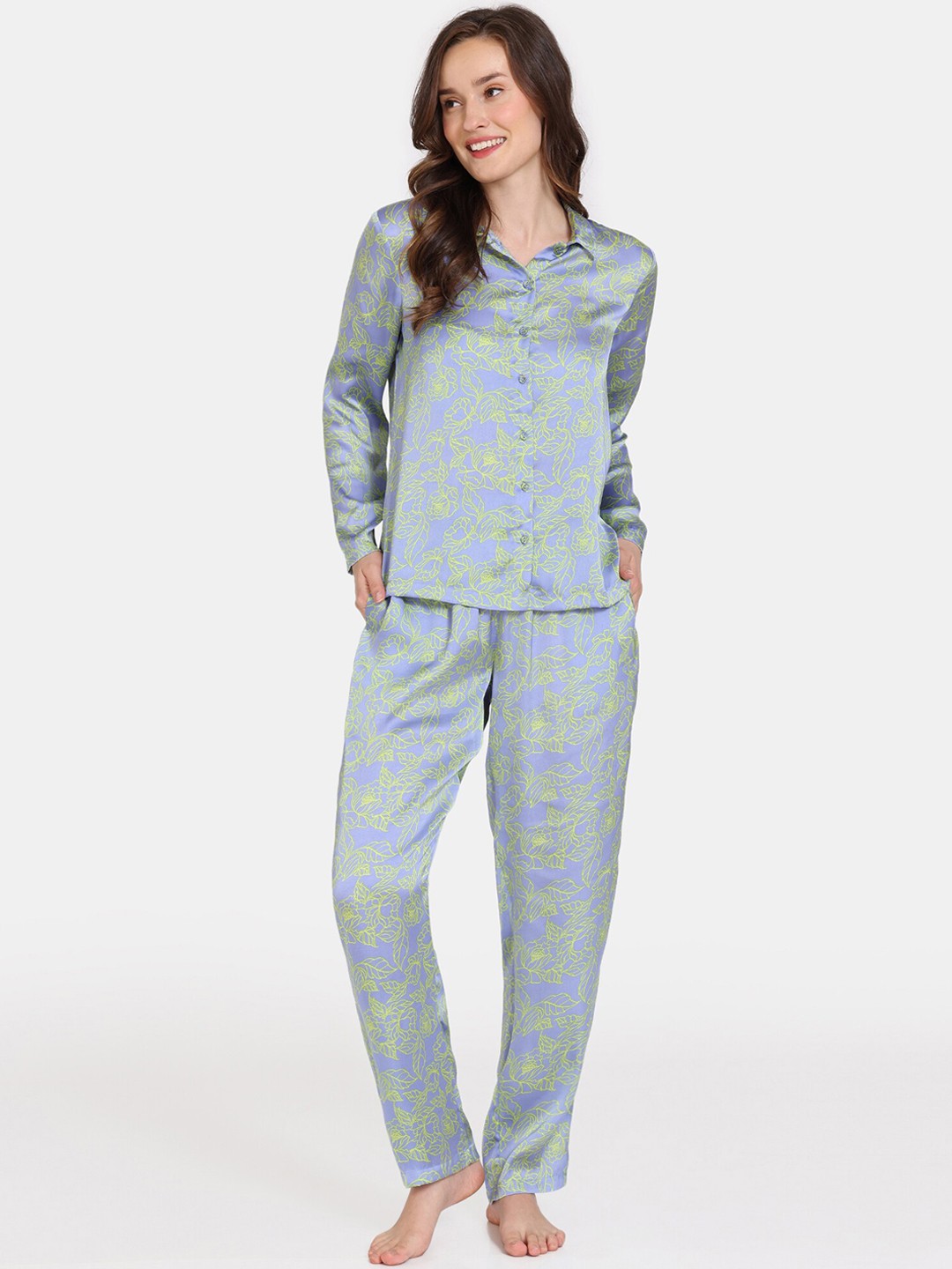 

Zivame Floral Printed Night Suit, Purple