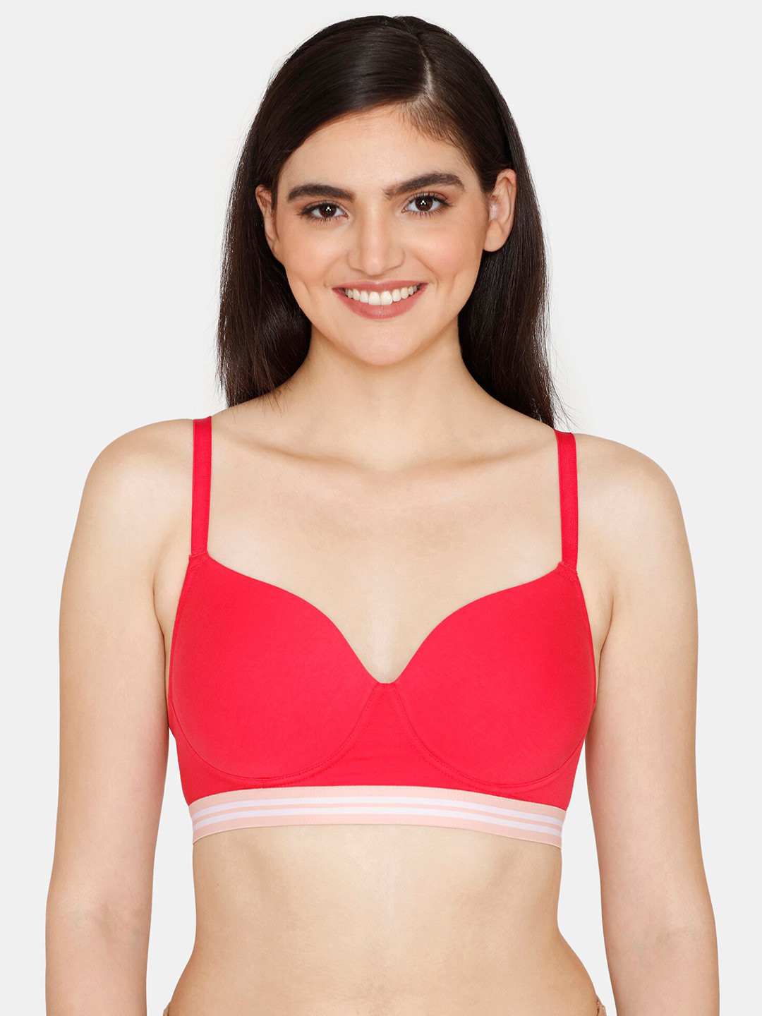 

Zivame Underwired Lightly Padded Half Coverage All Day Comfort T-shirt Bra, Red
