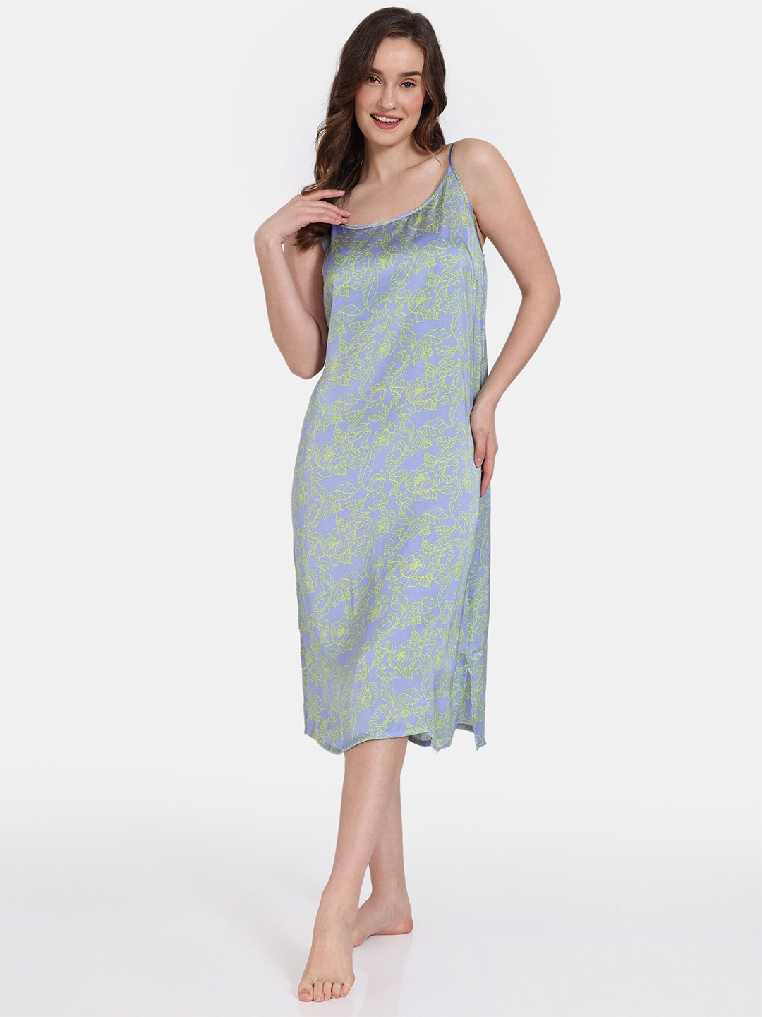 

Zivame Floral Printed Nightdress, Purple