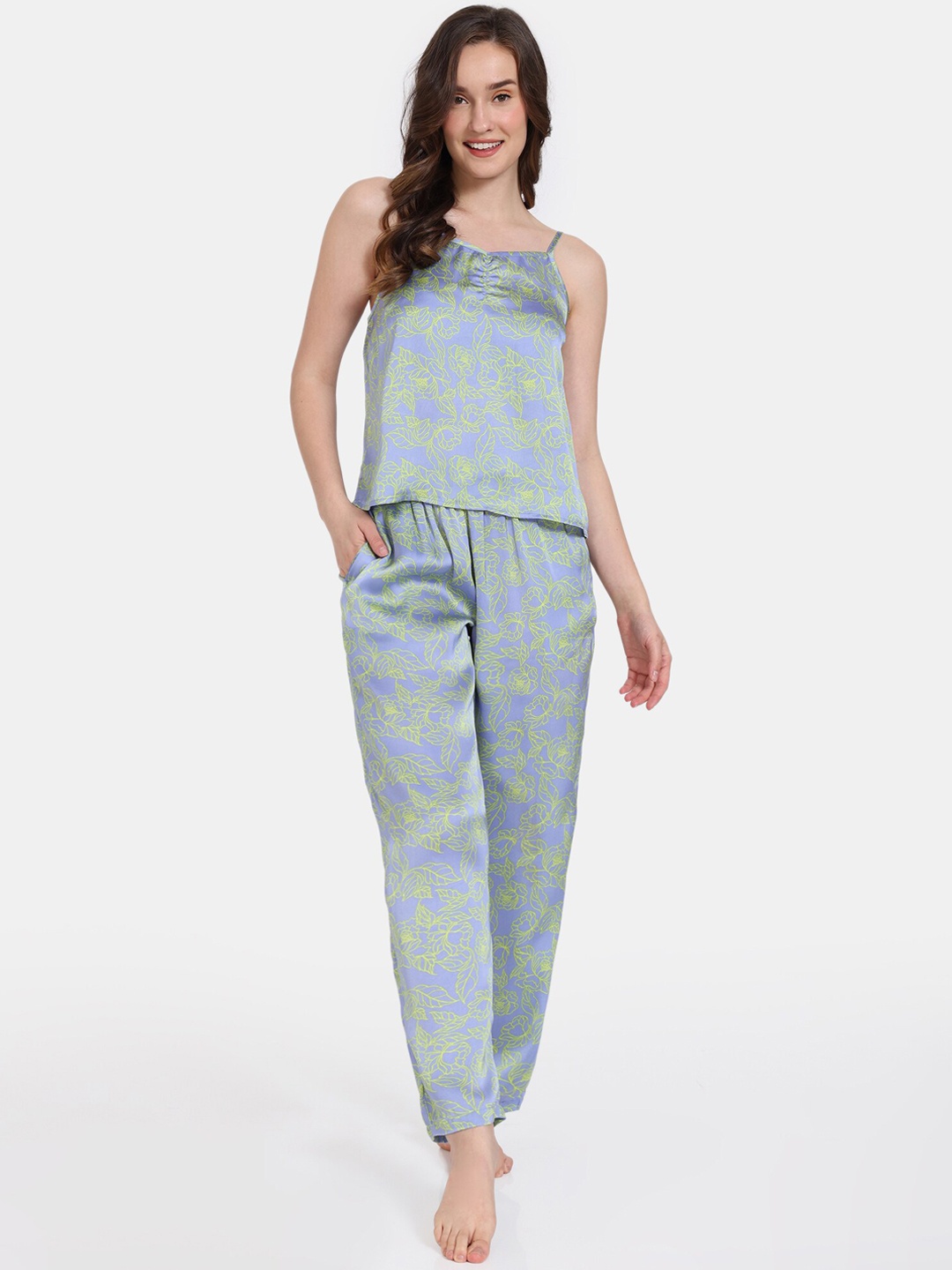 

Zivame Floral Printed Night Suit, Purple