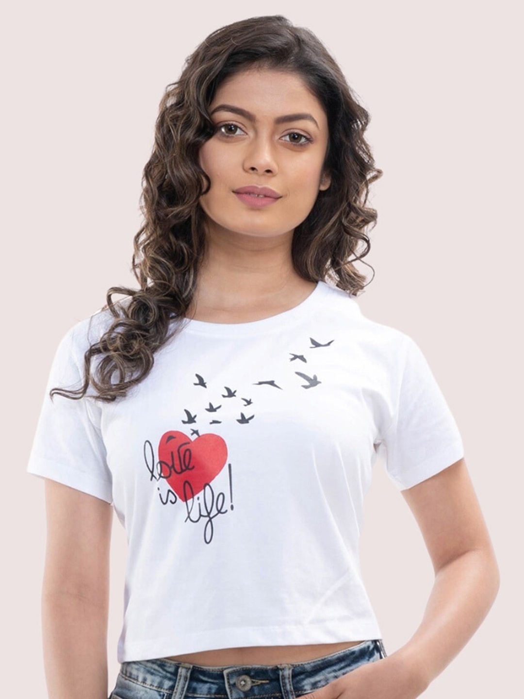 

StyleAOne Conversational Printed Pure Cotton Crop Top, White