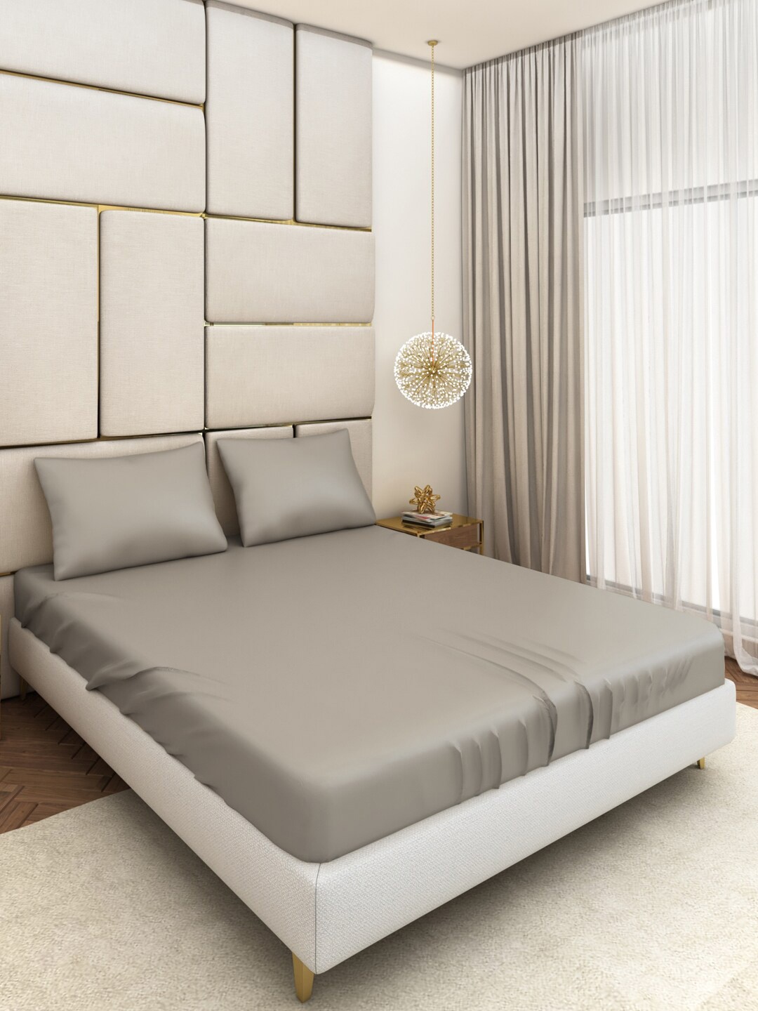 

Seevo Grey 400 TC King Size Bedsheet With 2 Pillow Covers