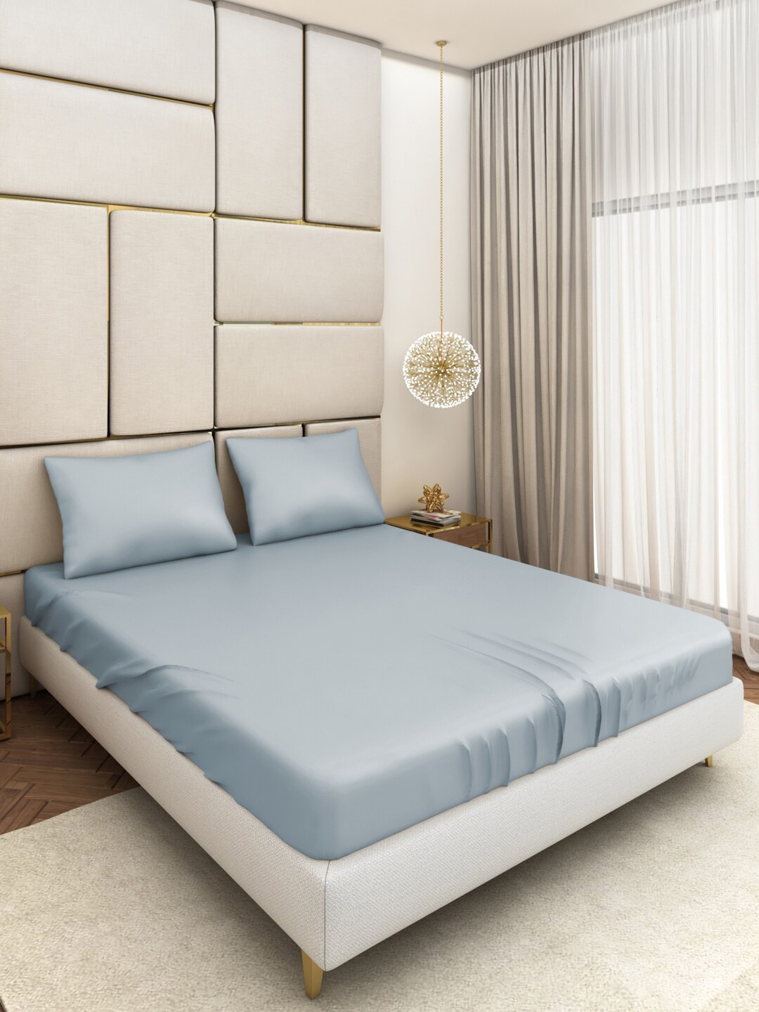 

Seevo Blue 400 TC King Bedsheet With 2 Pillow Covers
