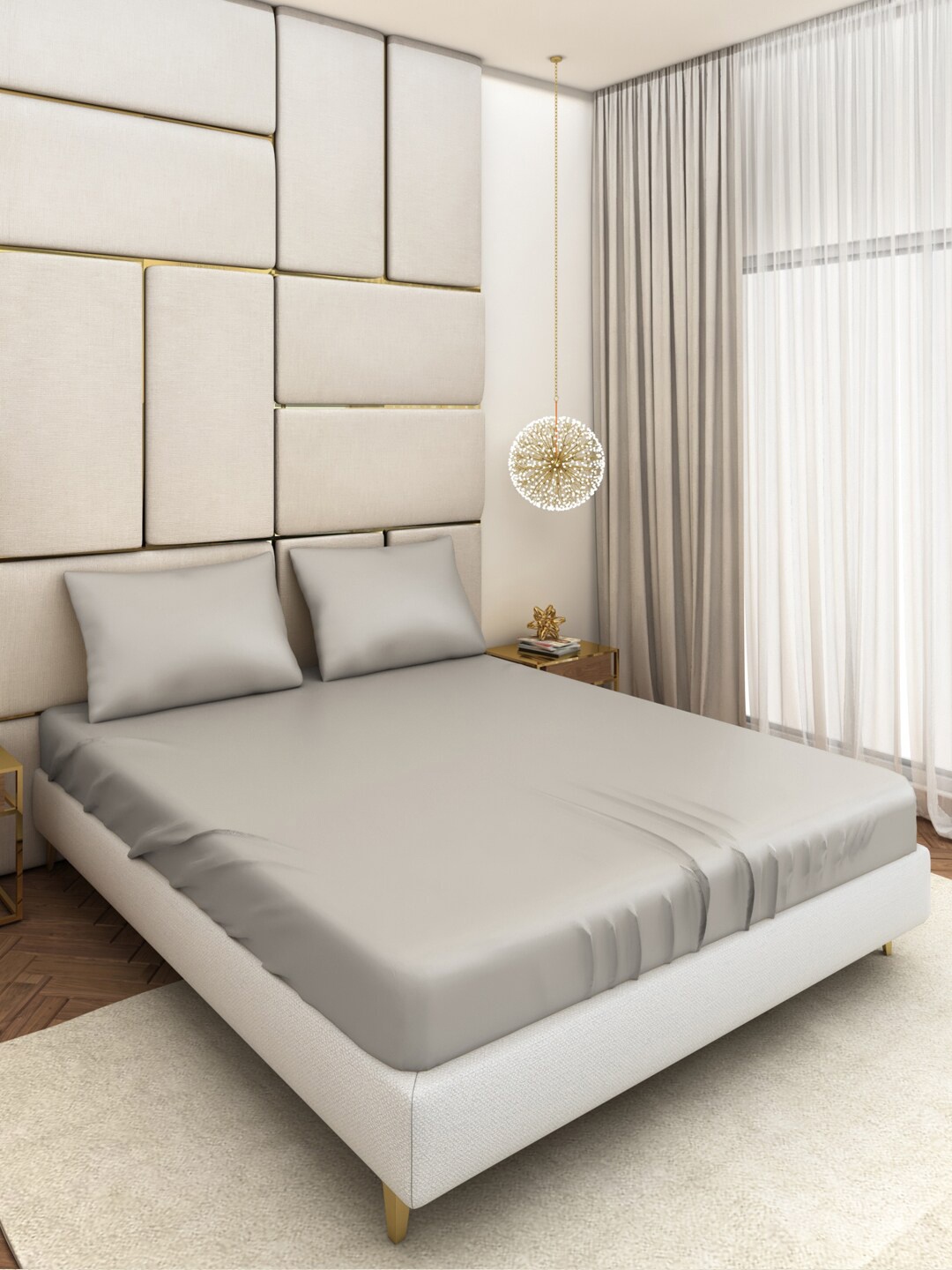 

Seevo Grey 400 TC King Bedsheet With 2 Pillow Covers