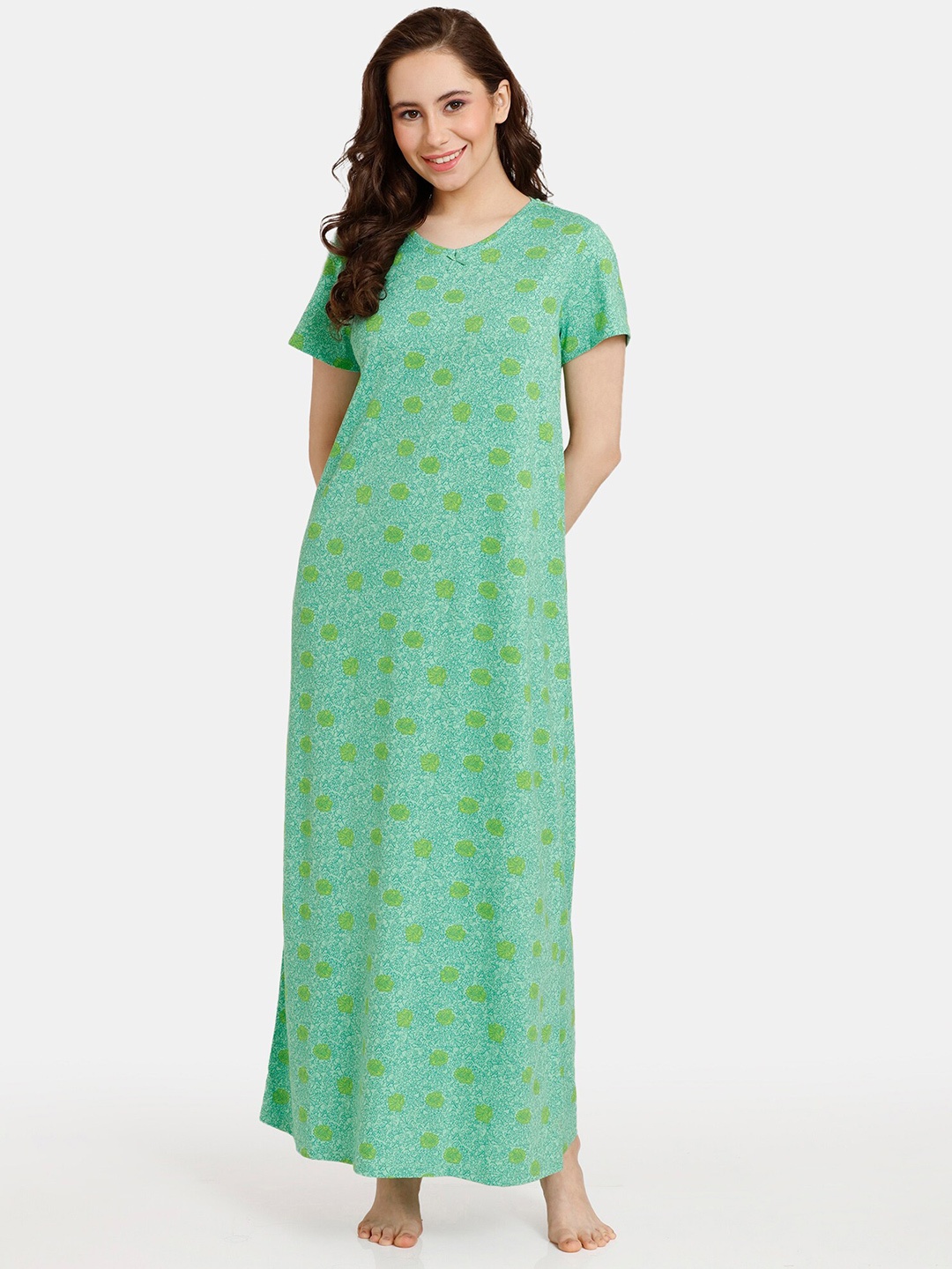 

Rosaline by Zivame Floral Printed Maxi Nightdress, Green