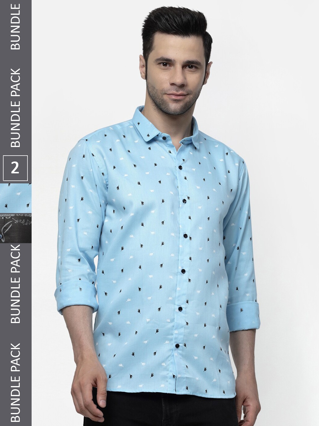 

allan peter Pack Of 2 Printed Cotton Casual Shirt, Blue