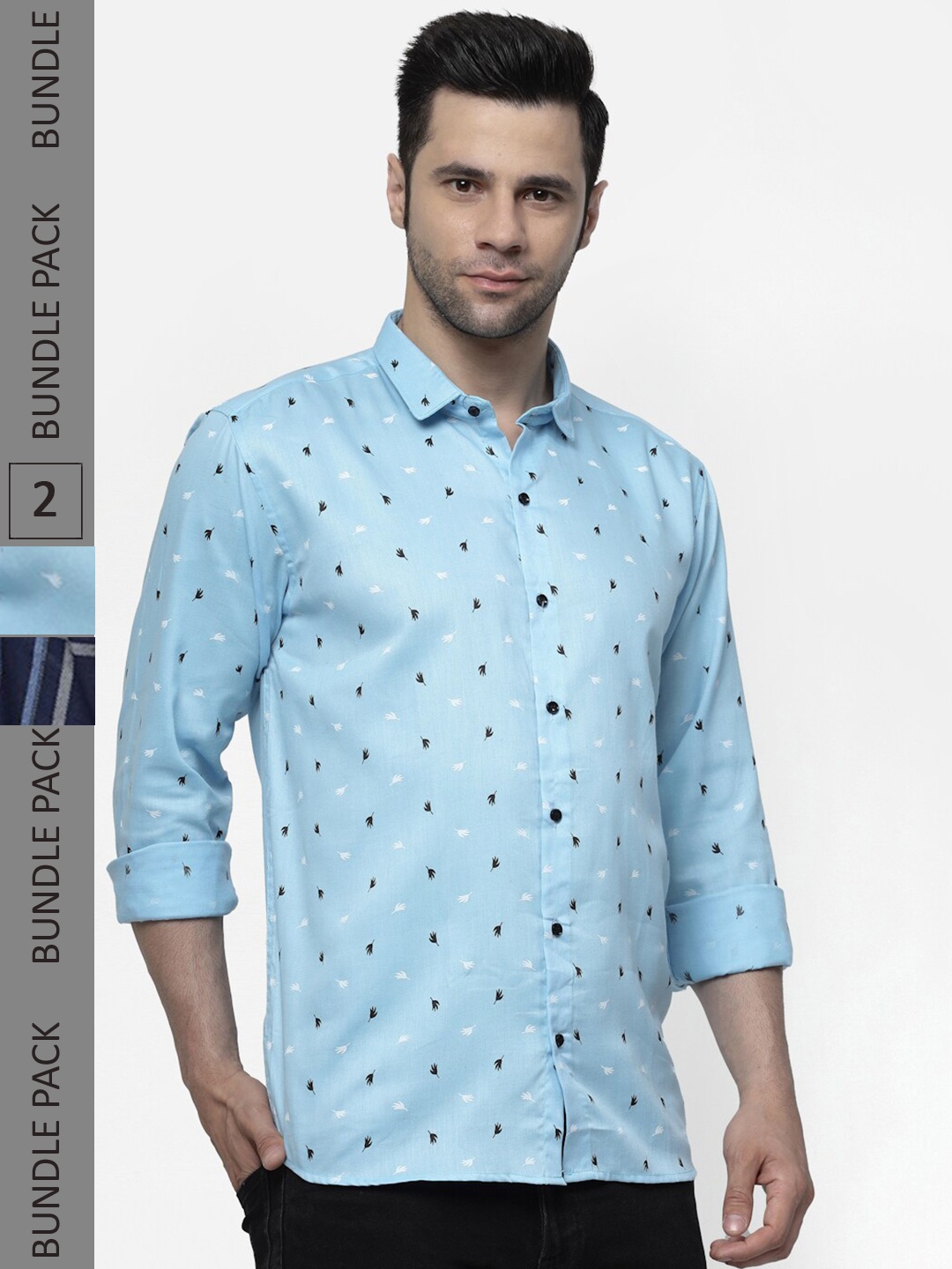

allan peter Pack Of 2 Printed Cotton Casual Shirts, Blue