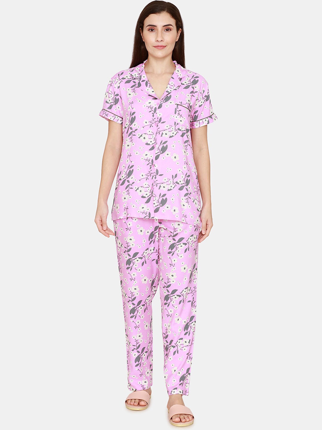 

Coucou by Zivame Floral Printed Night Suit, Pink