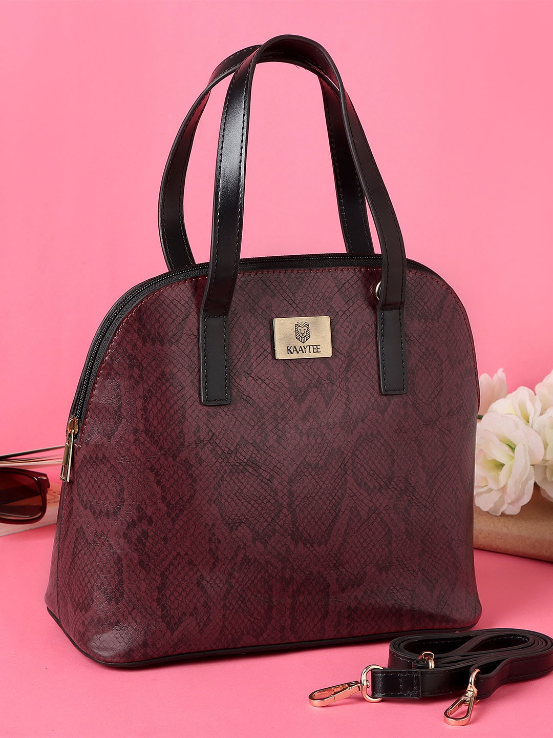 KAAYTEE Animal Textured Shopper Handheld Bag, Burgundy
