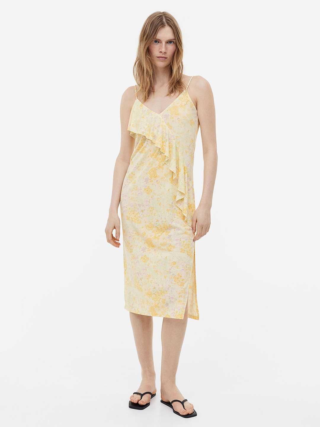 

H&M Flounce-Detail Slip Dress, Yellow