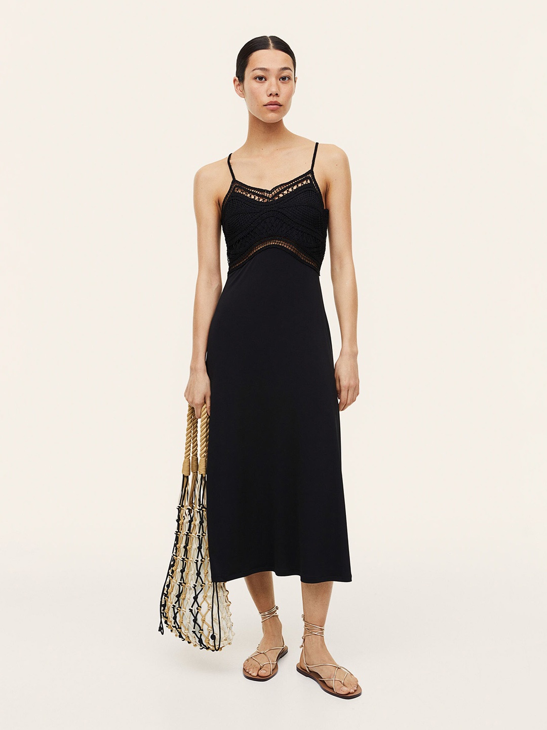 

H&M Crochet-Look Dress, Black