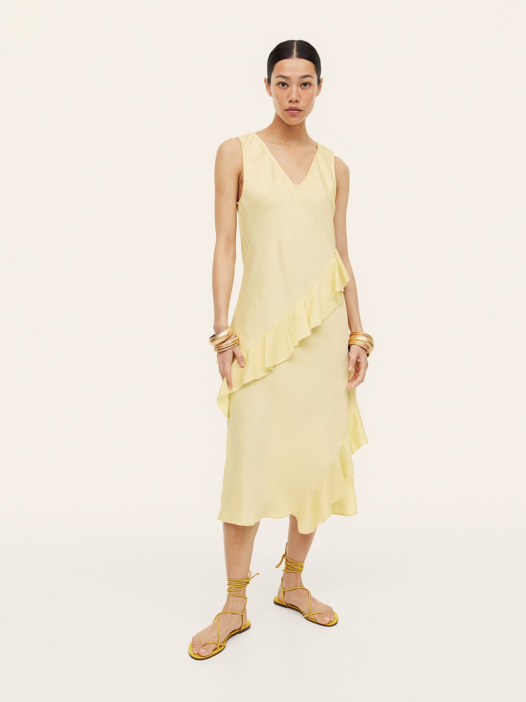 

H&M Flounce-Trimmed Dress, Yellow