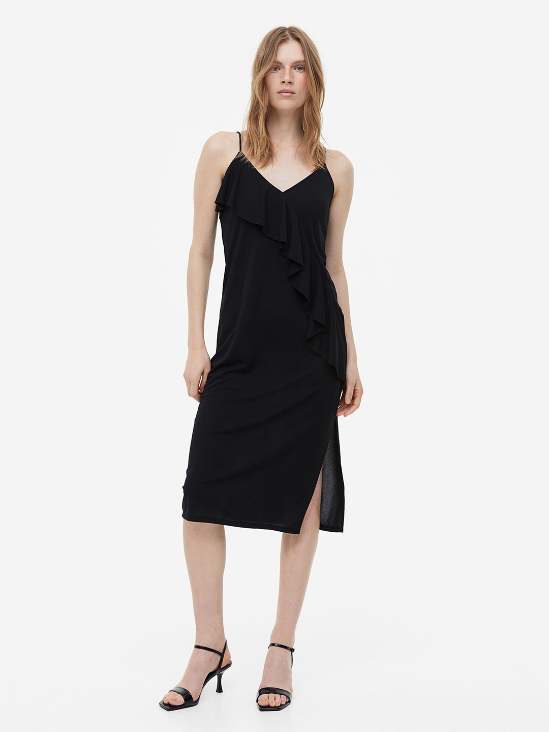 

H&M Flounce-Detail Slip Dress, Black