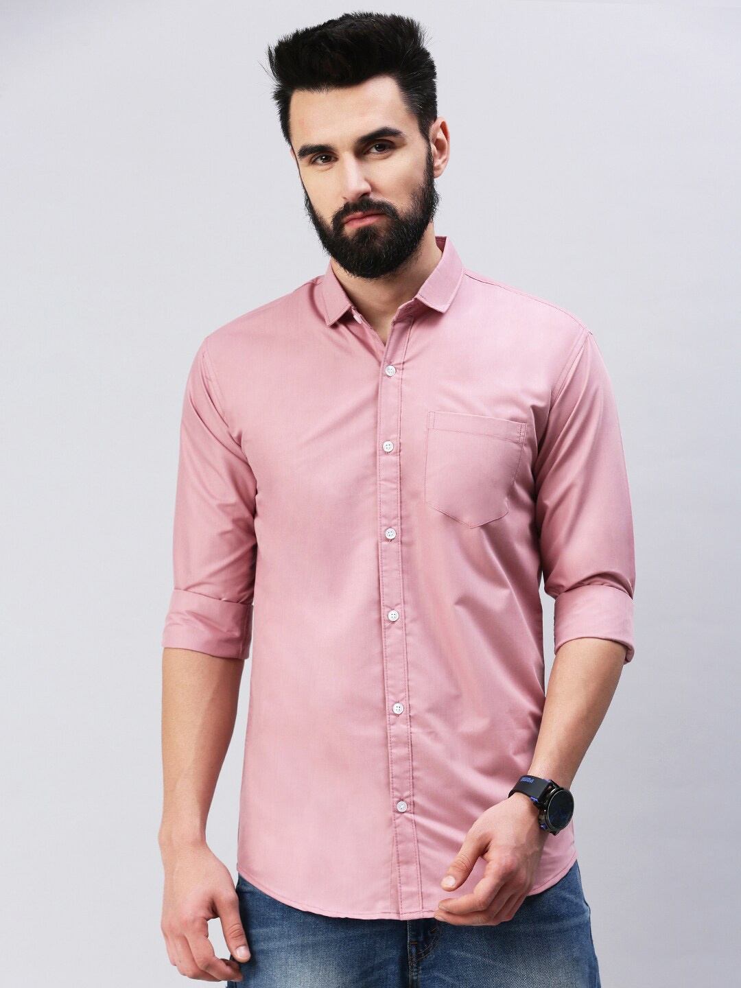 

GESPO Spread Collar Cotton Casual Shirt, Peach