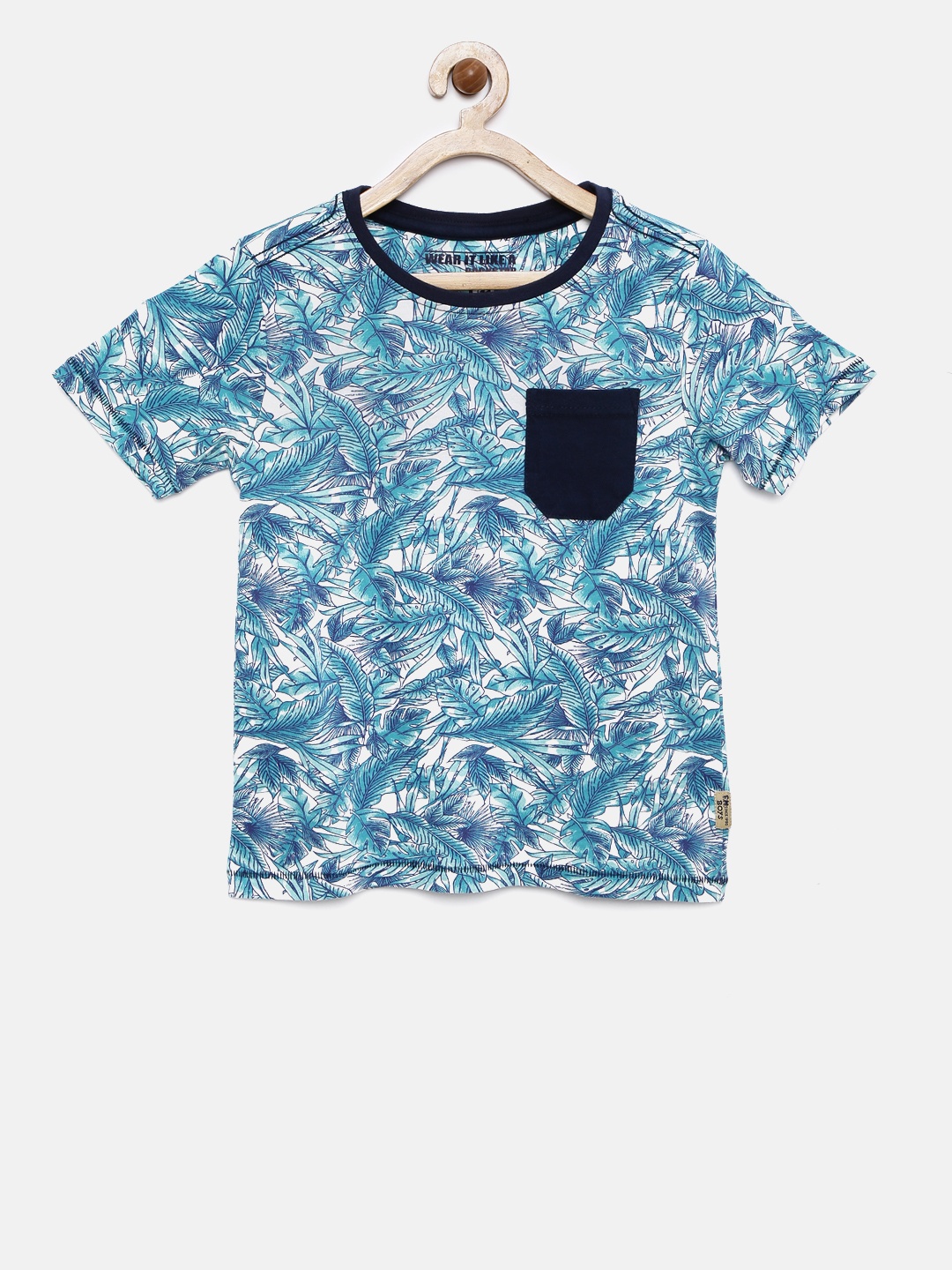 

Flying Machine Boys Blue Printed Round Neck Pure Cotton T-shirt
