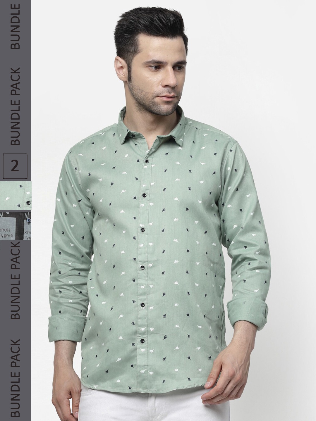 

allan peter Pack Of 2 Printed Cotton Casual Shirt, Green