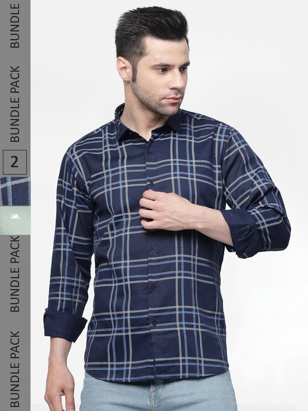 

allan peter Pack Of 2 Tartan Checks Cotton Casual Shirts, Blue