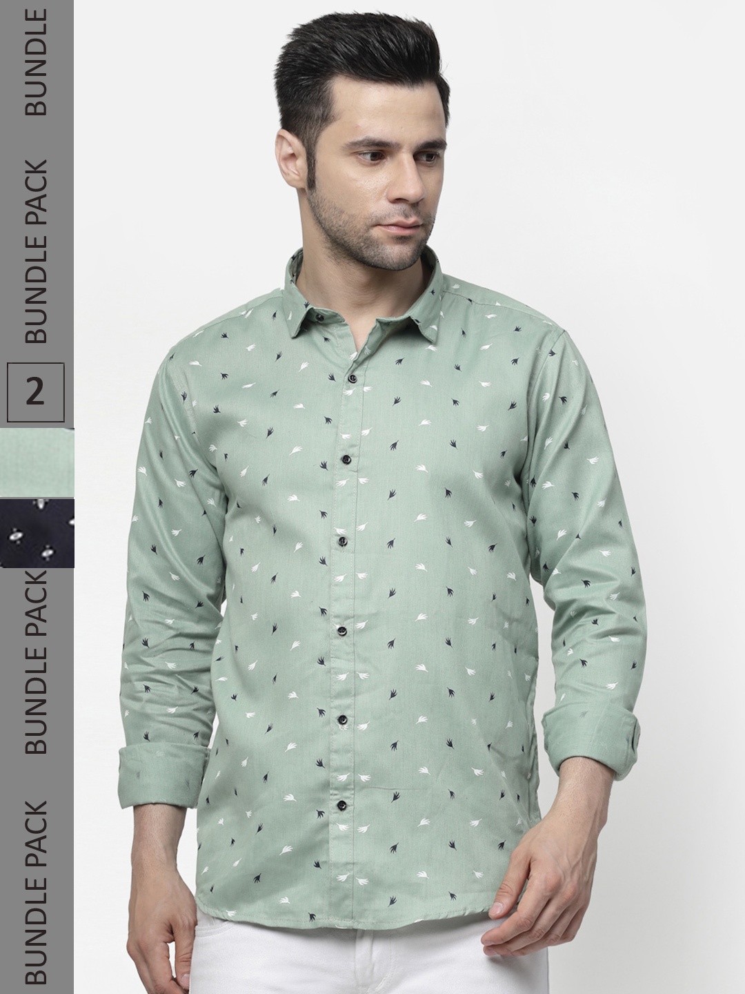

allan peter Pack Of 2 Printed Cotton Casual Shirts, Green