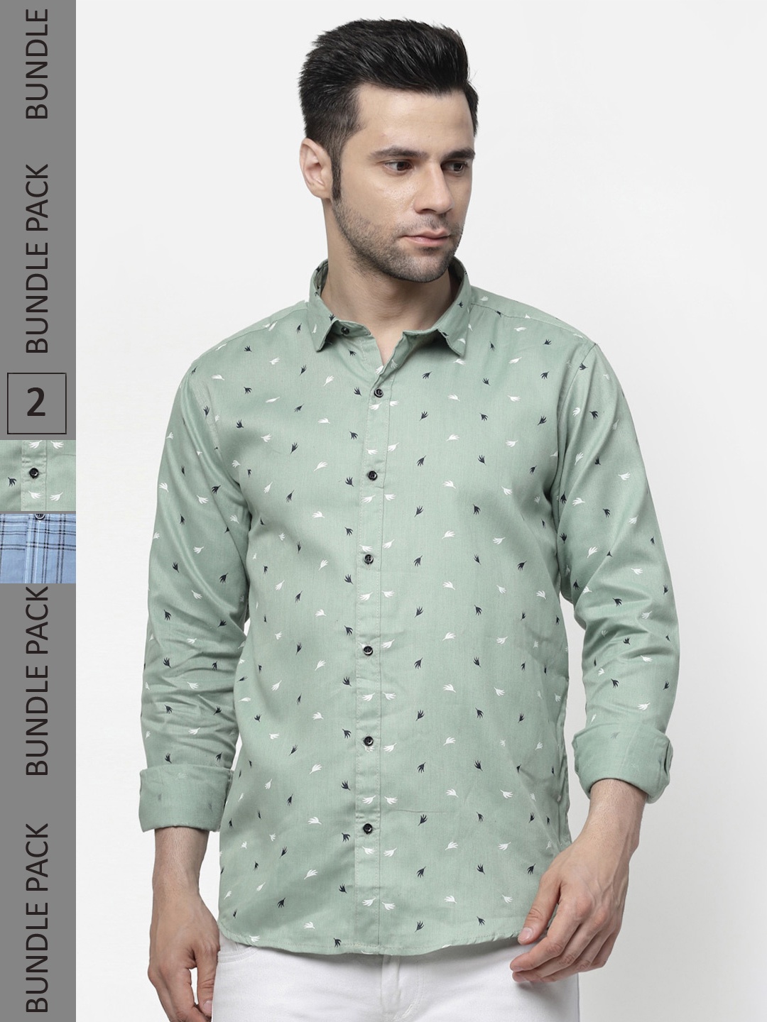 

allan peter Pack Of 2 Printed Cotton Casual Shirt, Green