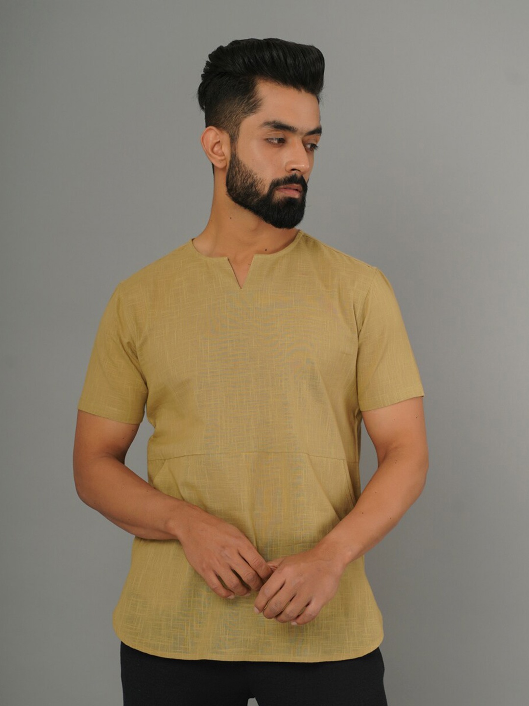 

CRAFTED FOR YOU Classic Round Neck Pure Cotton Casual Shirt, Mustard