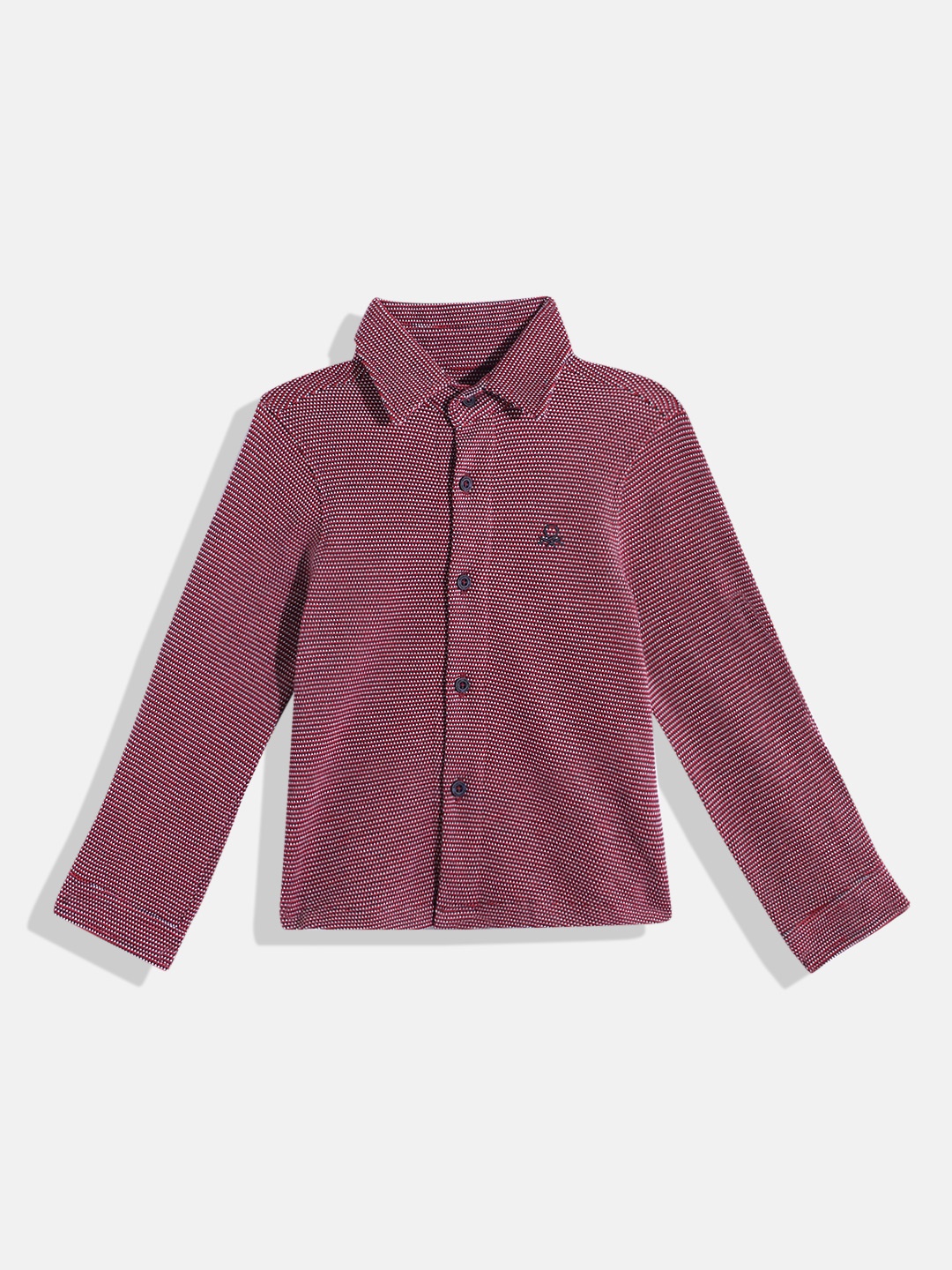 

United Colors of Benetton Boys Cotton Geometric Self Design Casual Shirt, Maroon