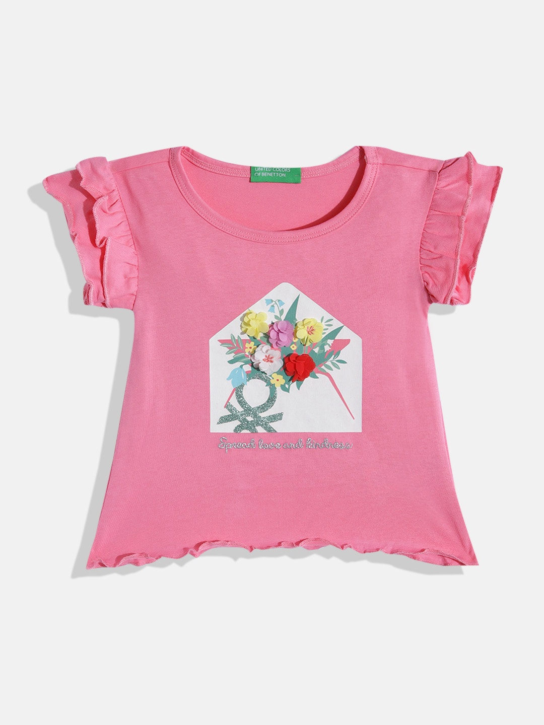 

United Colors of Benetton Pure Cotton Floral Print Top, Pink