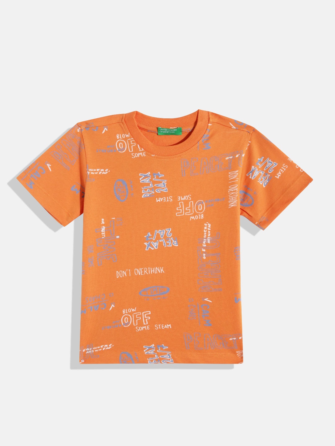 

United Colors of Benetton Boys Pure Cotton Typography Printed T-shirt, Orange