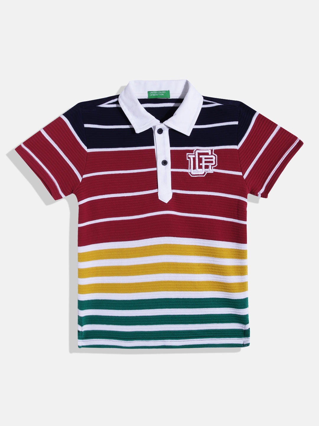 

United Colors of Benetton Boys Pure Cotton Striped Polo Collar T-shirt, Multi