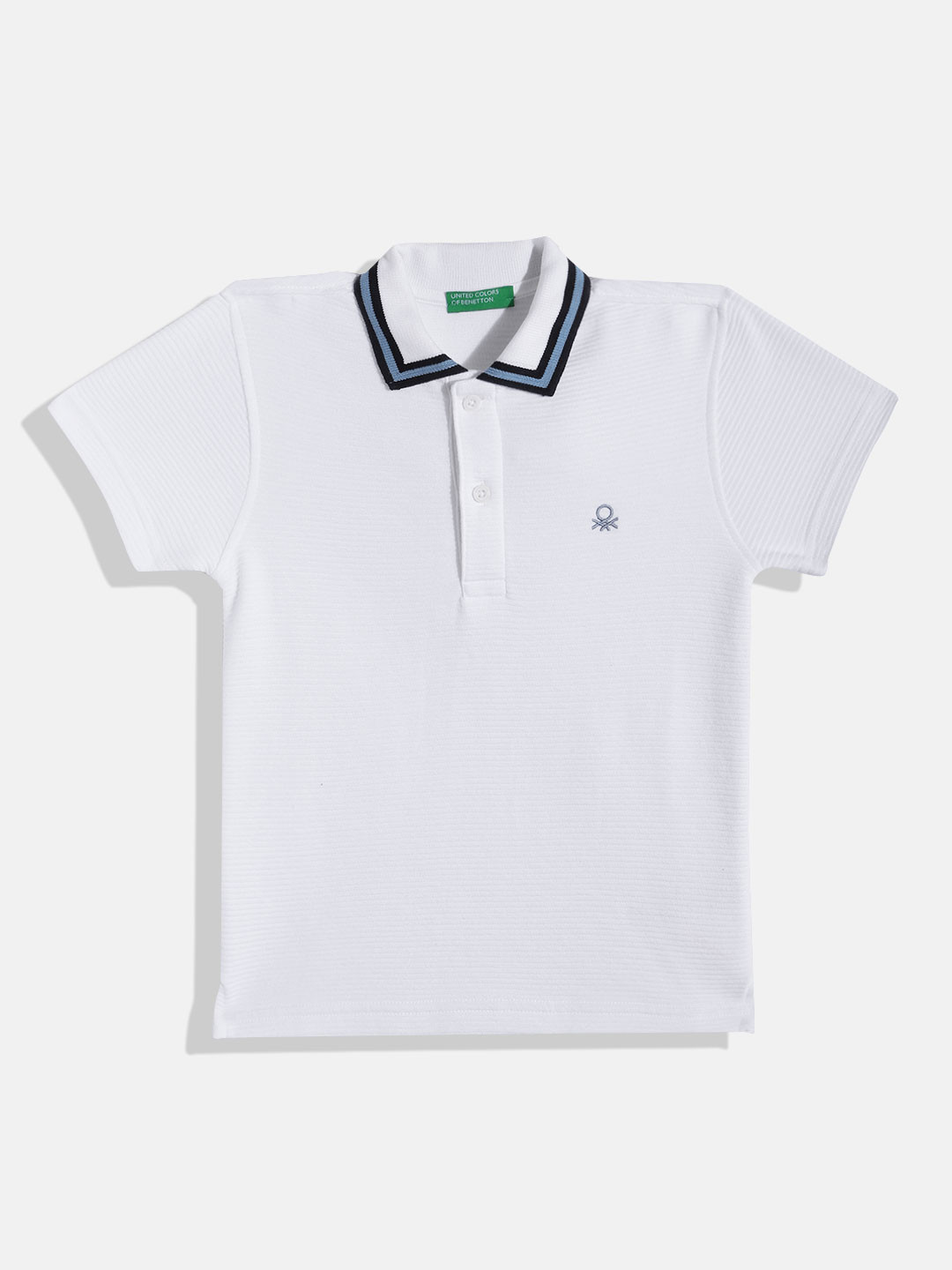 

United Colors of Benetton Boys Pure Cotton Self-Striped Polo Collar T-shirt, White