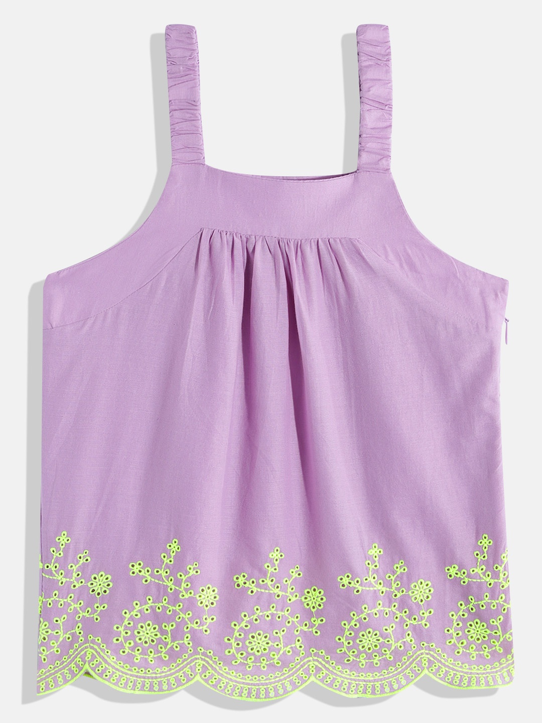 

United Colors of Benetton Girls Pure Cotton Schiffli Embroidered Top, Purple