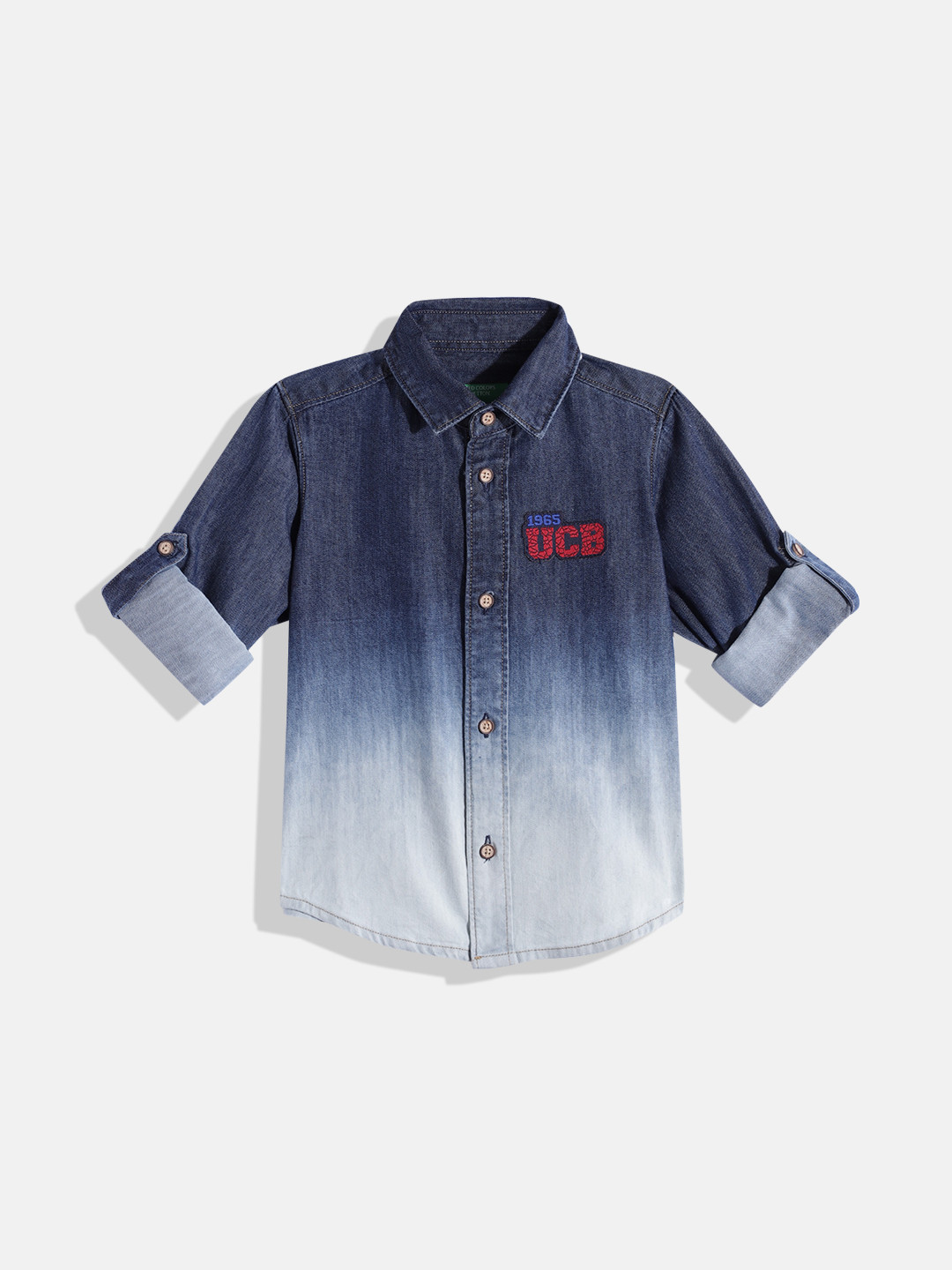 

United Colors of Benetton Boys Ombre Pure Cotton Denim Shirt with Applique Detail, Blue