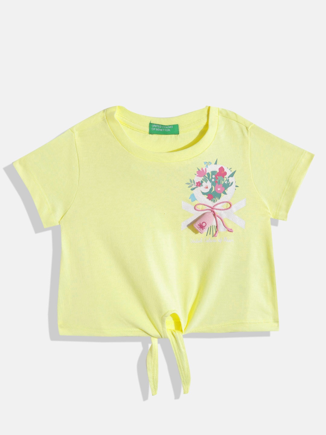 

United Colors of Benetton Girls Pure Cotton Floral Print Top, Yellow