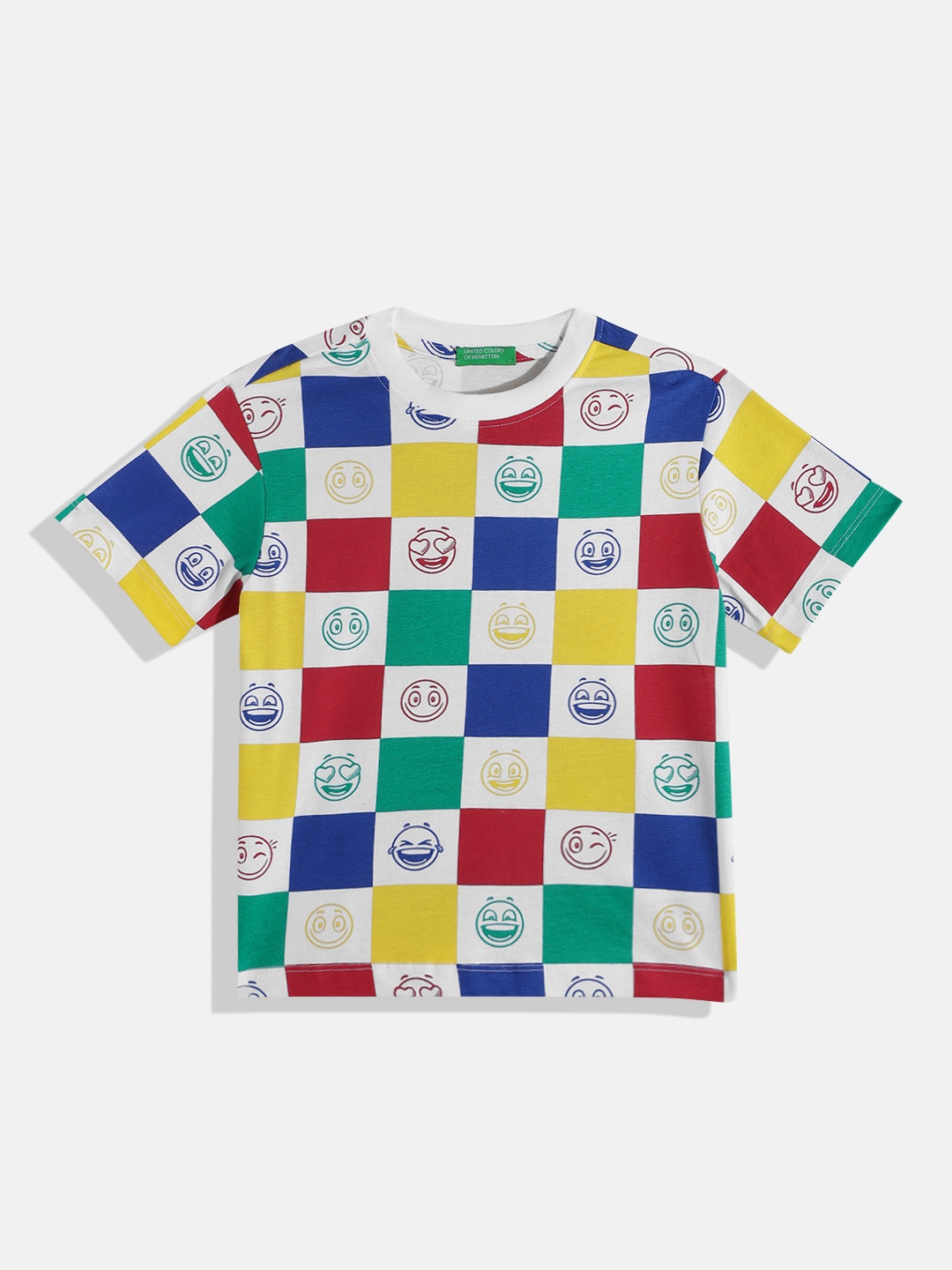 

United Colors of Benetton Boys Pure Cotton Checked & Printed T-shirt, Multi