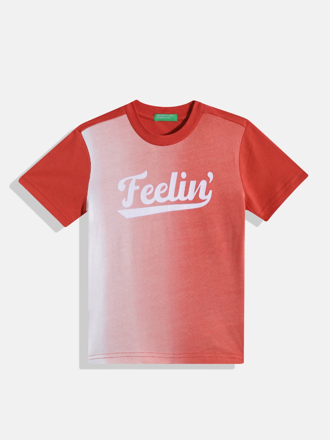 

United Colors of Benetton Boys Pure Cotton Typography Printed T-shirt, Rust