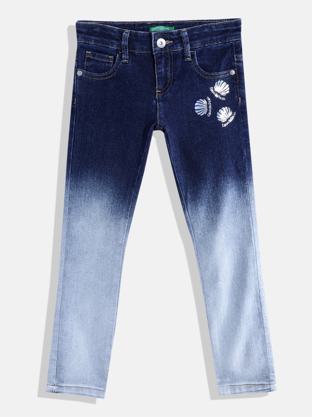 

United Colors of Benetton Girls Slim Fit Ombre Effect Heavy Fade Stretchable Jeans, Navy blue