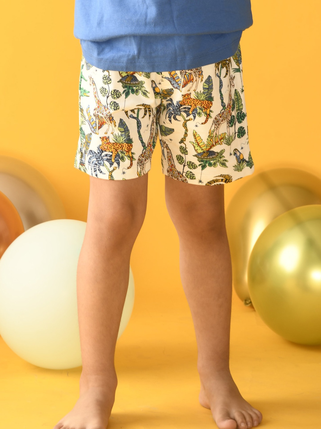 

Anthrilo Boys Tropical Printed Mid-Rise Cotton Shorts, White