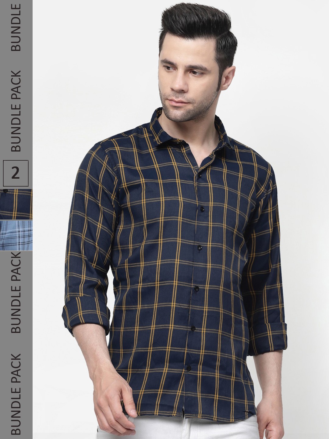 

allan peter Pack Of 2 Printed Cotton Casual Shirt, Navy blue