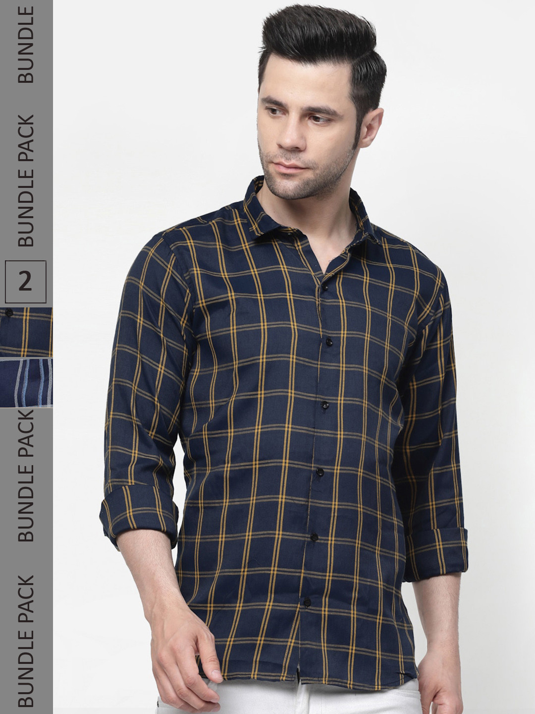 

allan peter Pack Of 2 Printed Cotton Casual Shirt, Navy blue