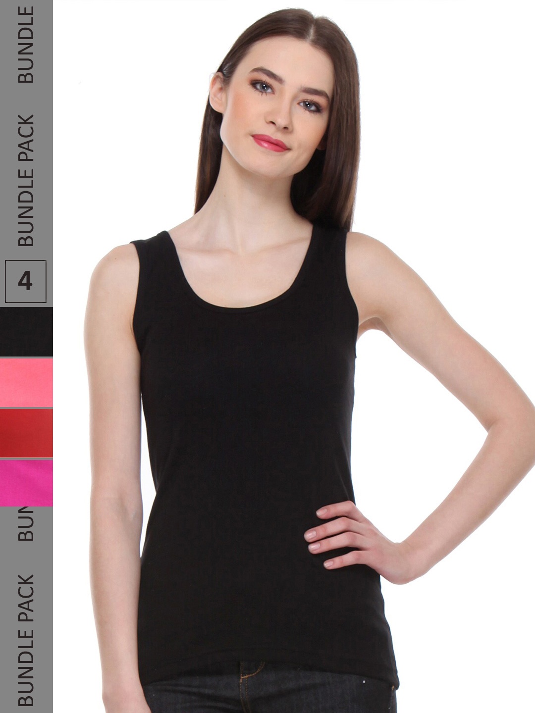 

IndiWeaves Pack Of 4 Pure Cotton Tank Top, Black