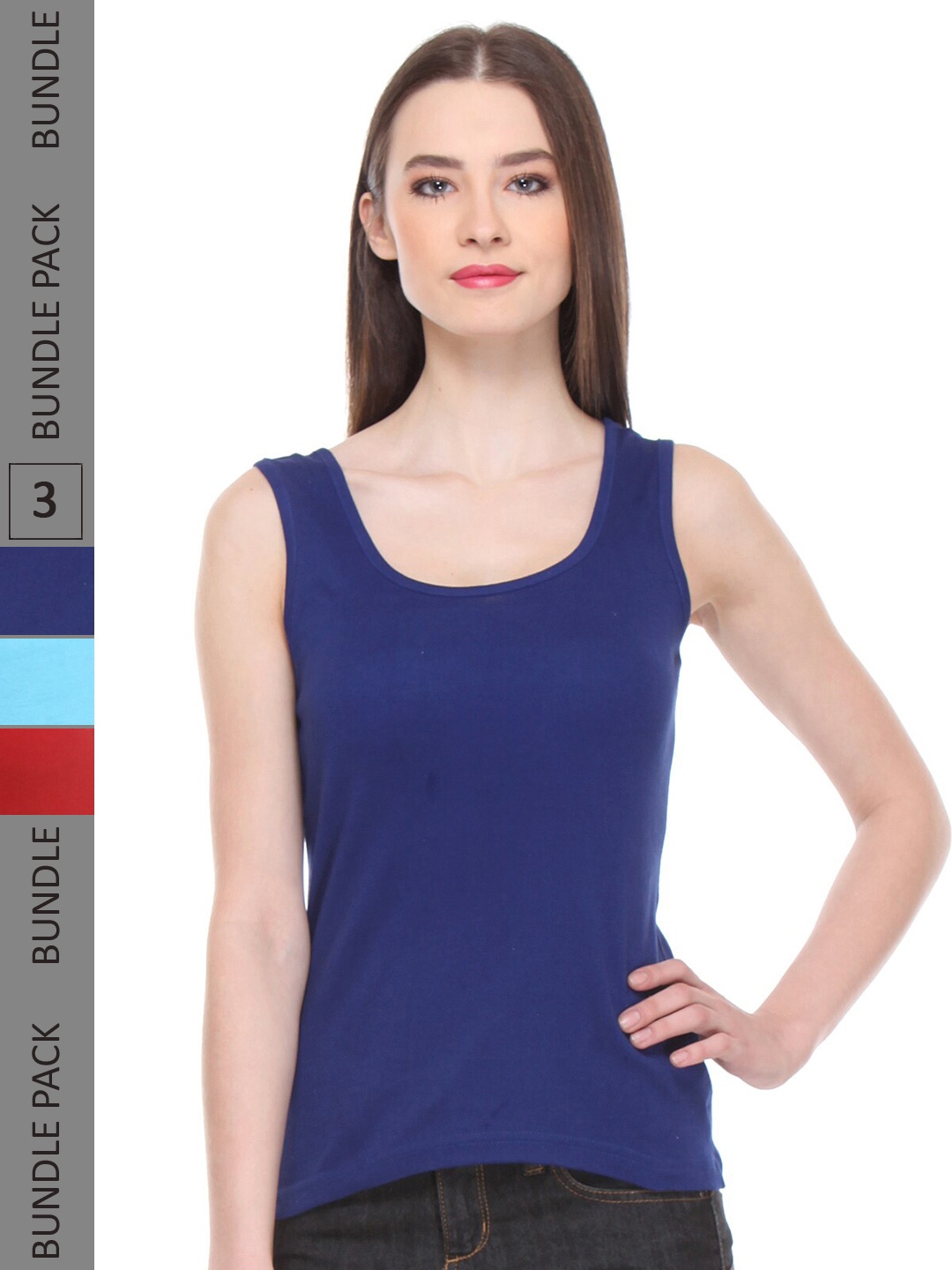 

IndiWeaves Pack Of 3 Pure Cotton Tank Top, Blue